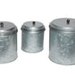 Galvanized Metal Lidded Canister With Ribbed Pattern Set of Three Gray 38164