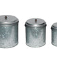 Galvanized Metal Lidded Canister With Ribbed Pattern Set of Three Gray 38164