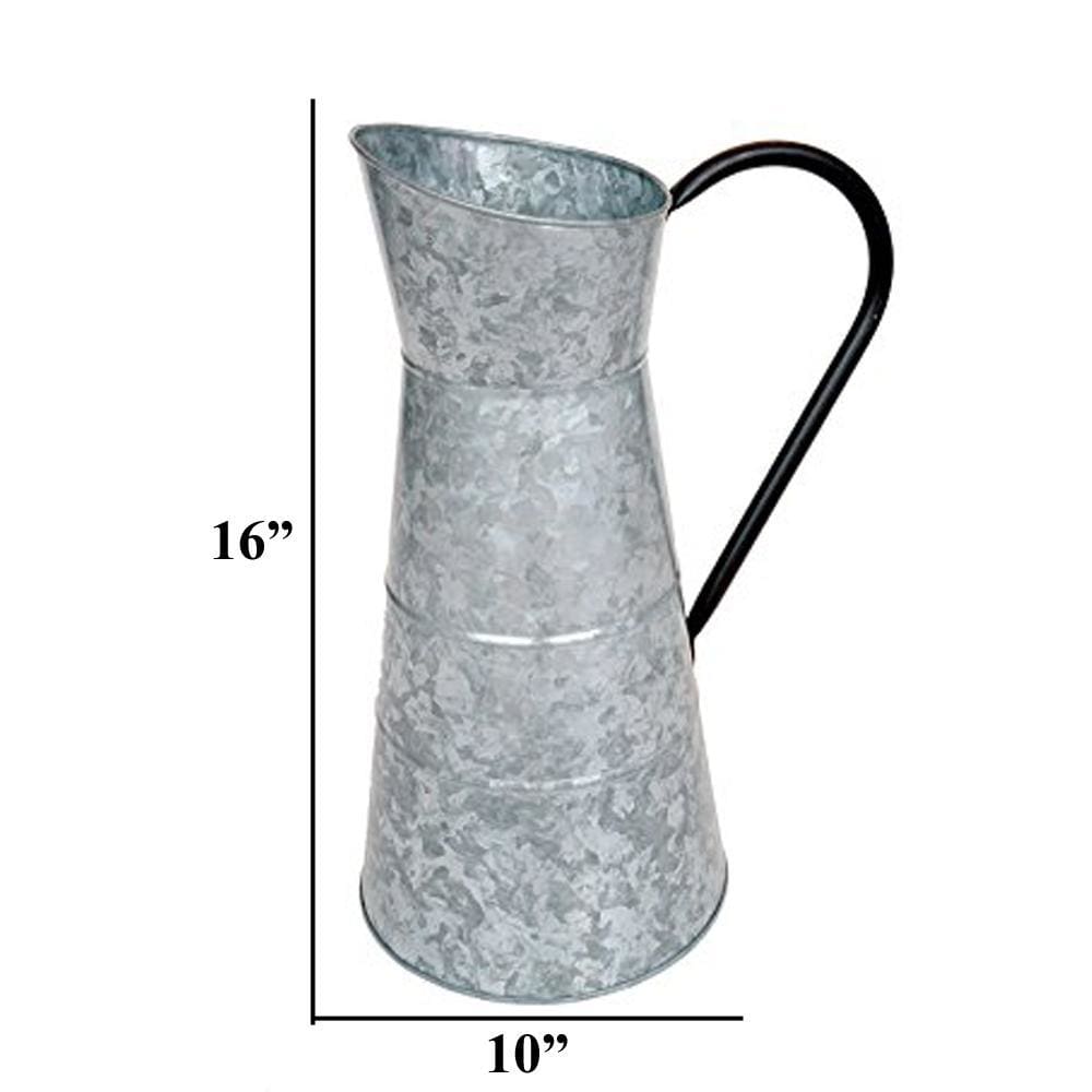 Classic Galvanized Metal Jug With Handle Gray By Benzara 38182