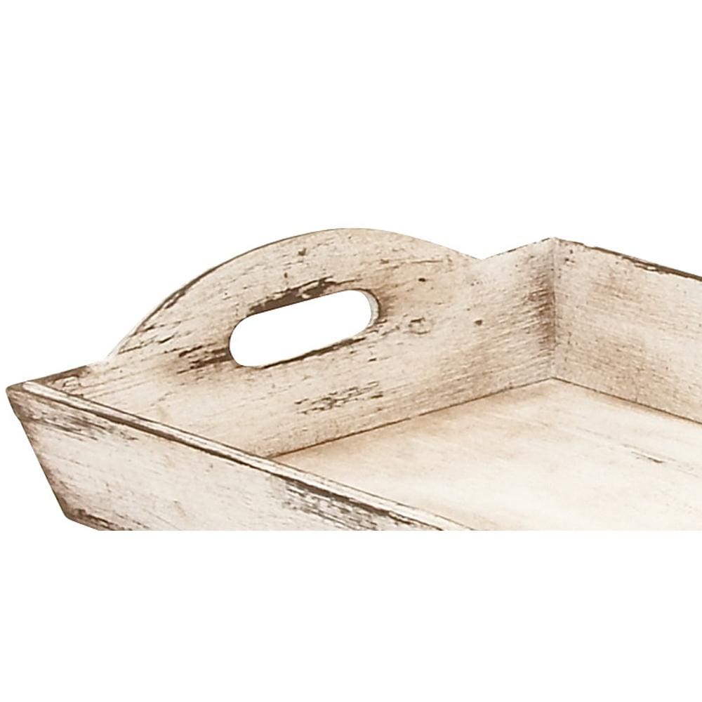 Distressed Wooden Serving Trays With Handles Set Of 2 White By Benzara 39464