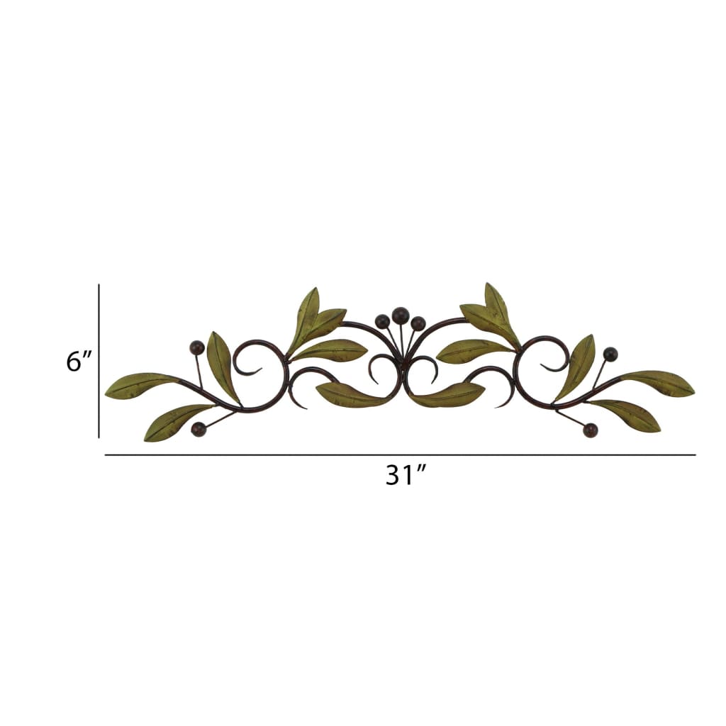 32 Inch Olive Branch Metal Wall Decor Green And Brown 63084