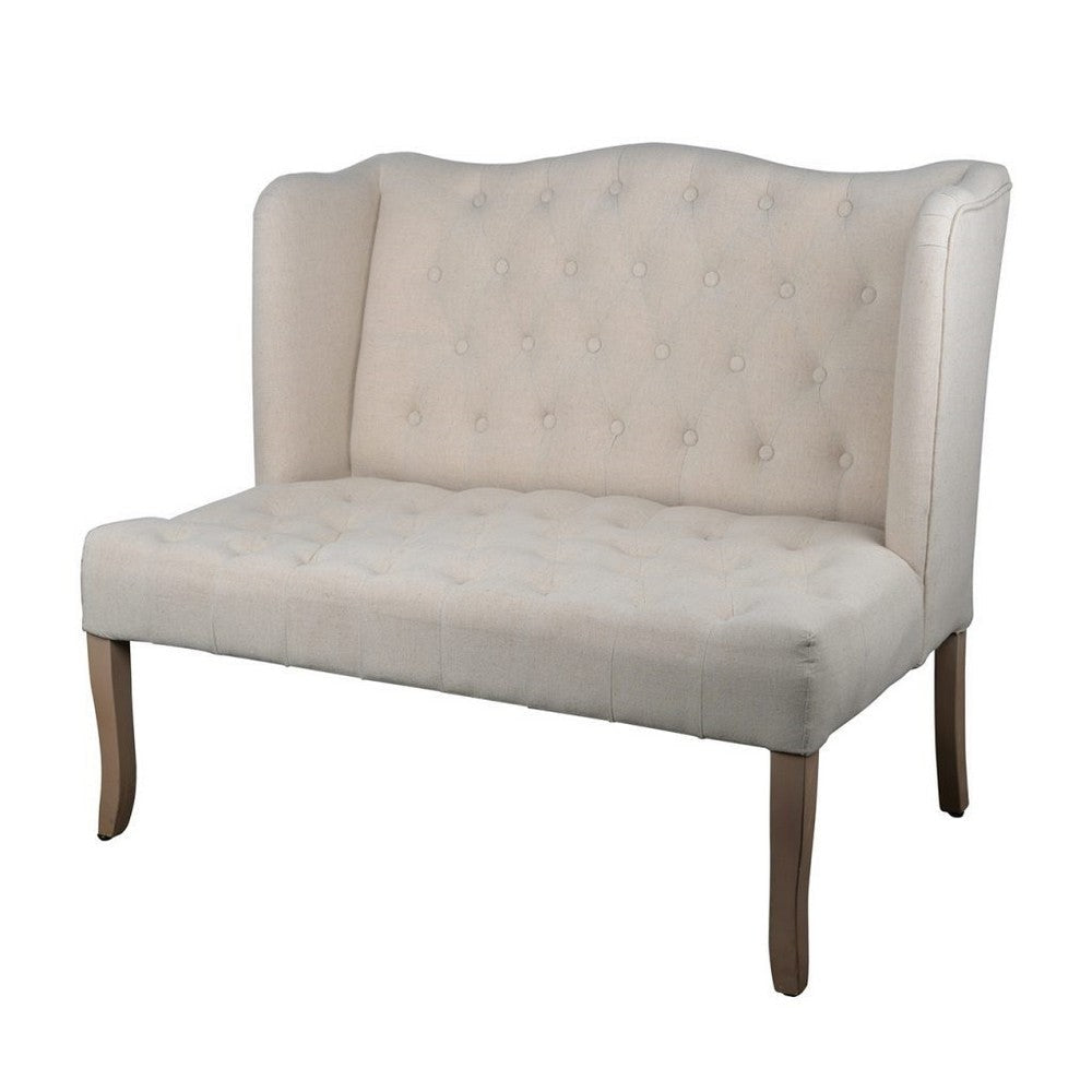 43 Inch Traditional Loveseat, Wingback, Button Tufting, Cream Fabric By Casagear Home