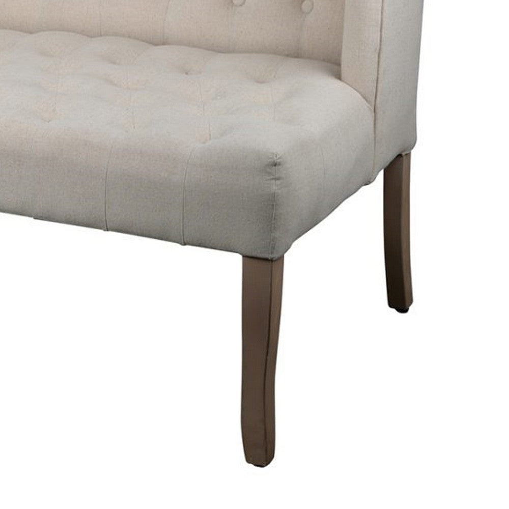 43 Inch Traditional Loveseat Wingback Button Tufting Cream Fabric By Casagear Home ABH-32342