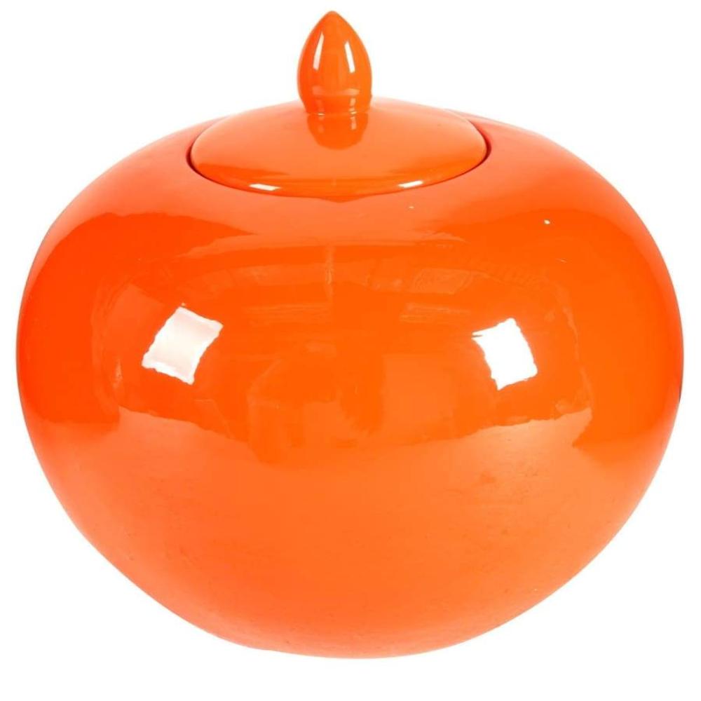 Round Ceramic Lidded Bellied Jar, Orange By Casagear Home