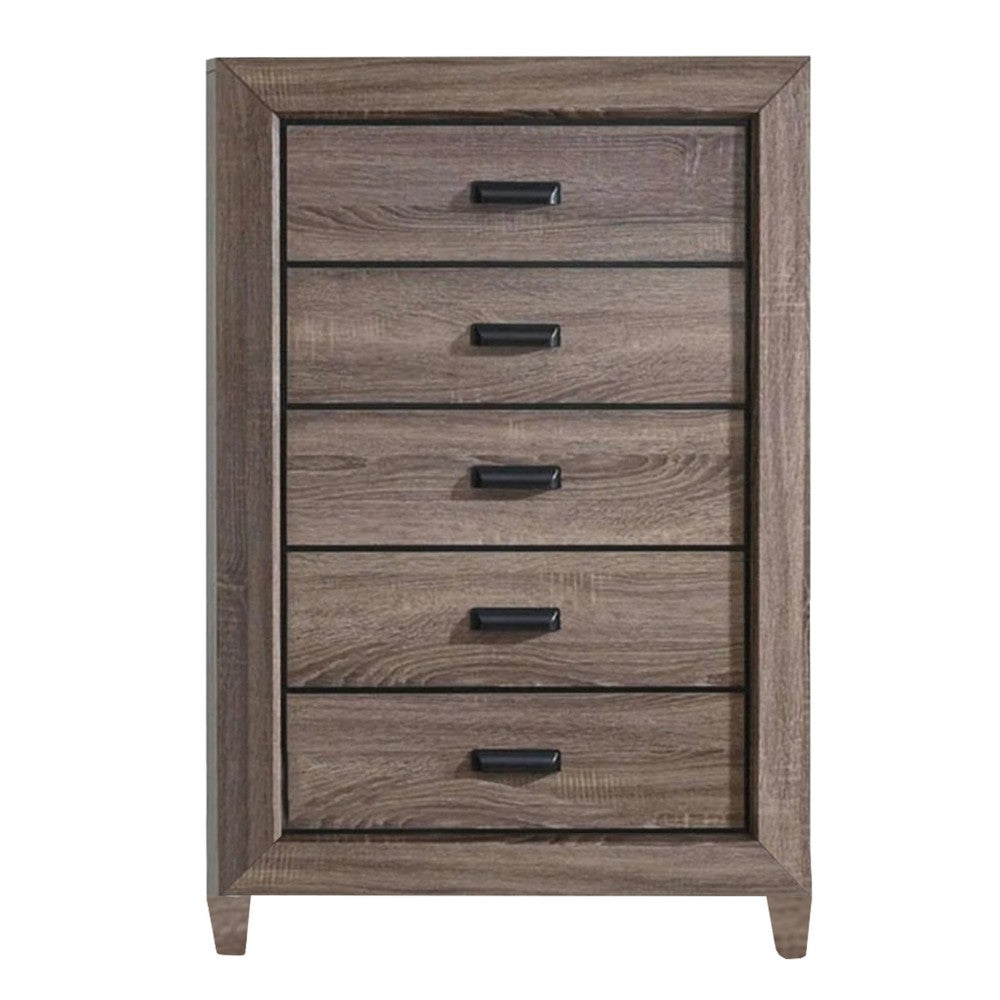 Five Drawer Chest With Scalloped Feet In Weathered Gray Grain Finish - ACME AMF-26026