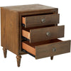 3 Drawer Wooden Nightstand with Turned Tapered Legs Brown AMF-26093