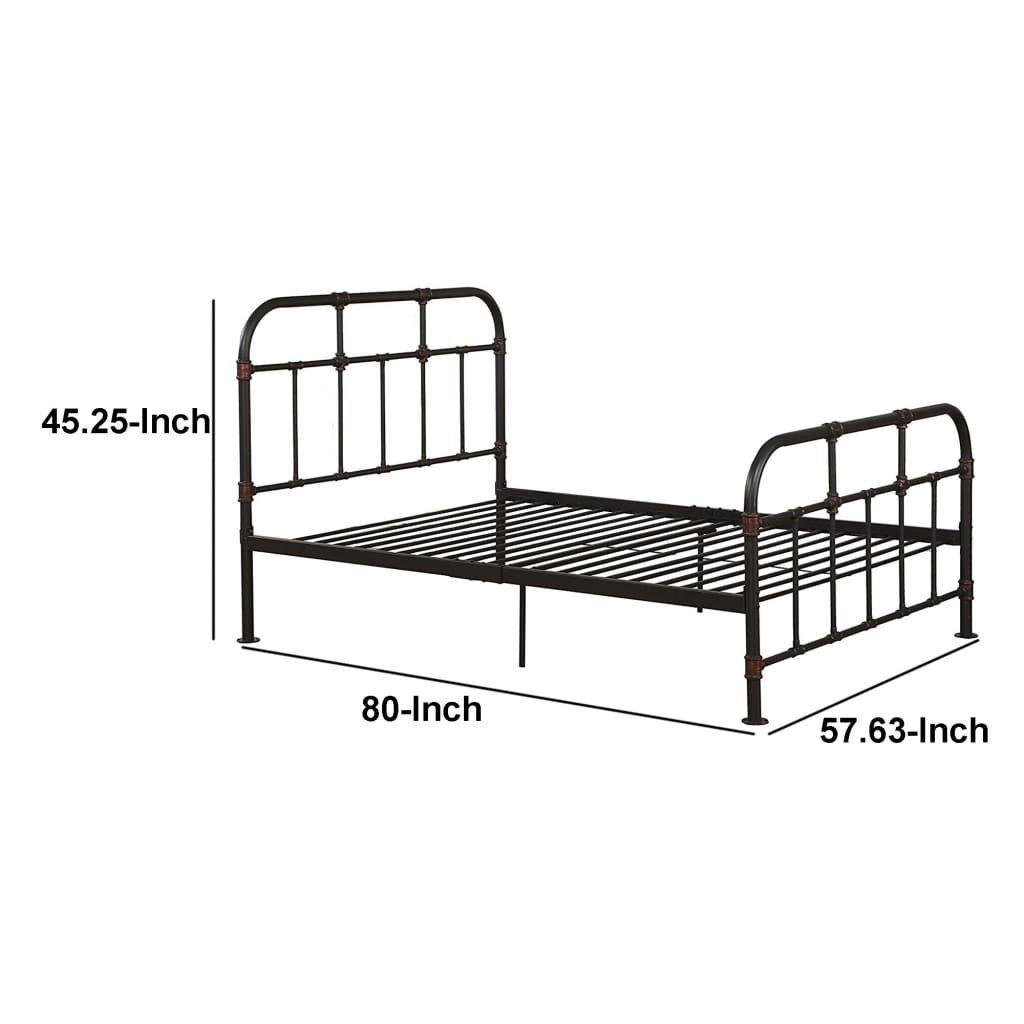 Industrial Pipe Detailed Metal Full Size Bed Sandy Gray AMF-30735F