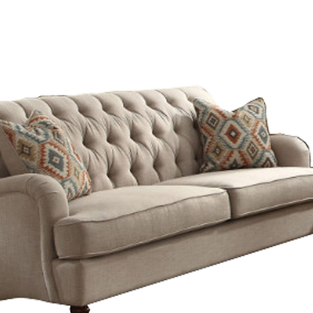 Fabric Upholstered Sofa with 2 Pillows Beige By Casagear Home AMF-52580