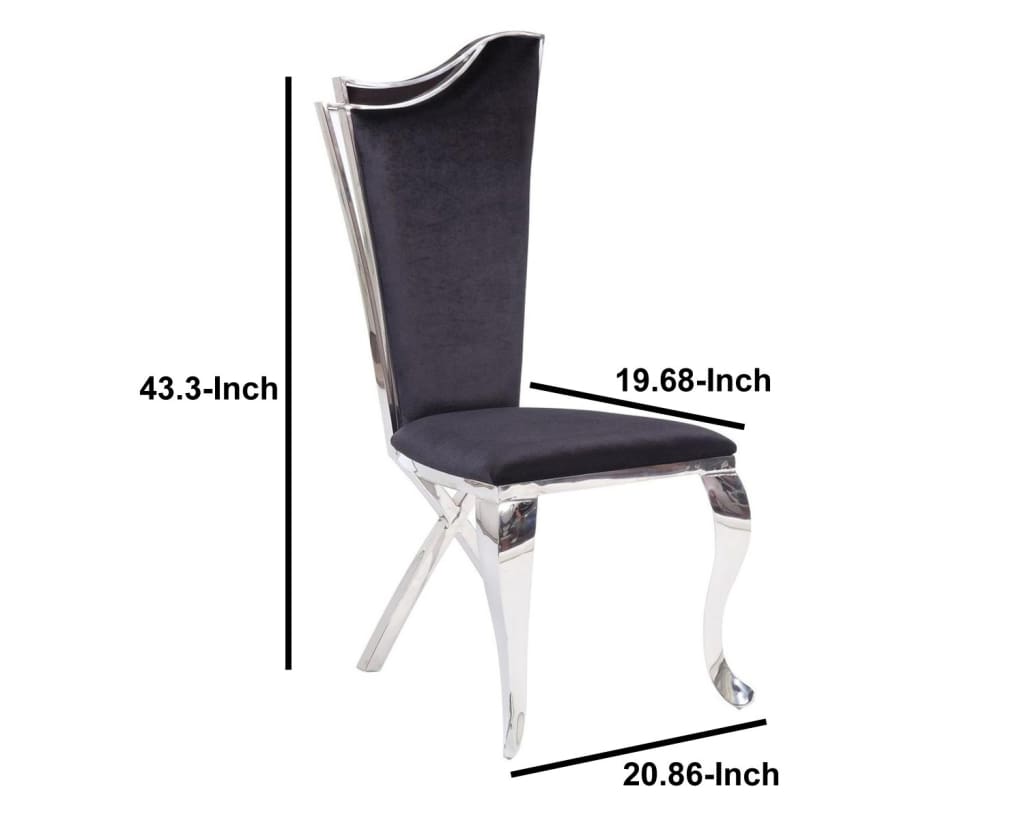 Fabric Upholstered Metal Side Chairs with Asymmetrical Backrest Silver and Black Set of Two - 62079 AMF-62079