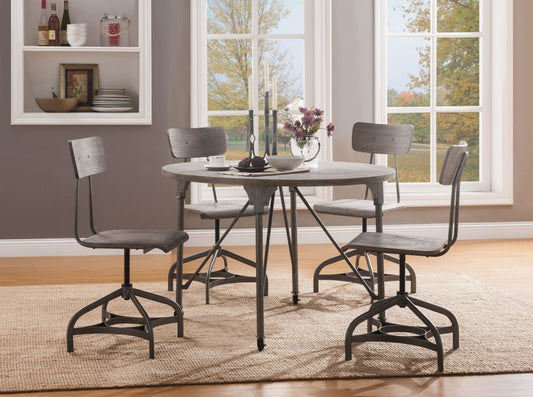 Metal Adjustable Side Chairs with Wooden Swivelling Seats and Open Backrest, Gray, Set of Two - 70277