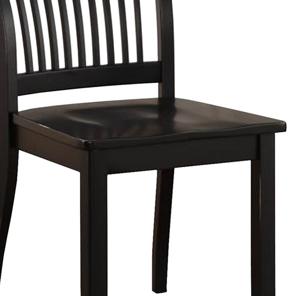 Wooden Side Chair with Slatted Backrest Set of 2 Black AMF-71852