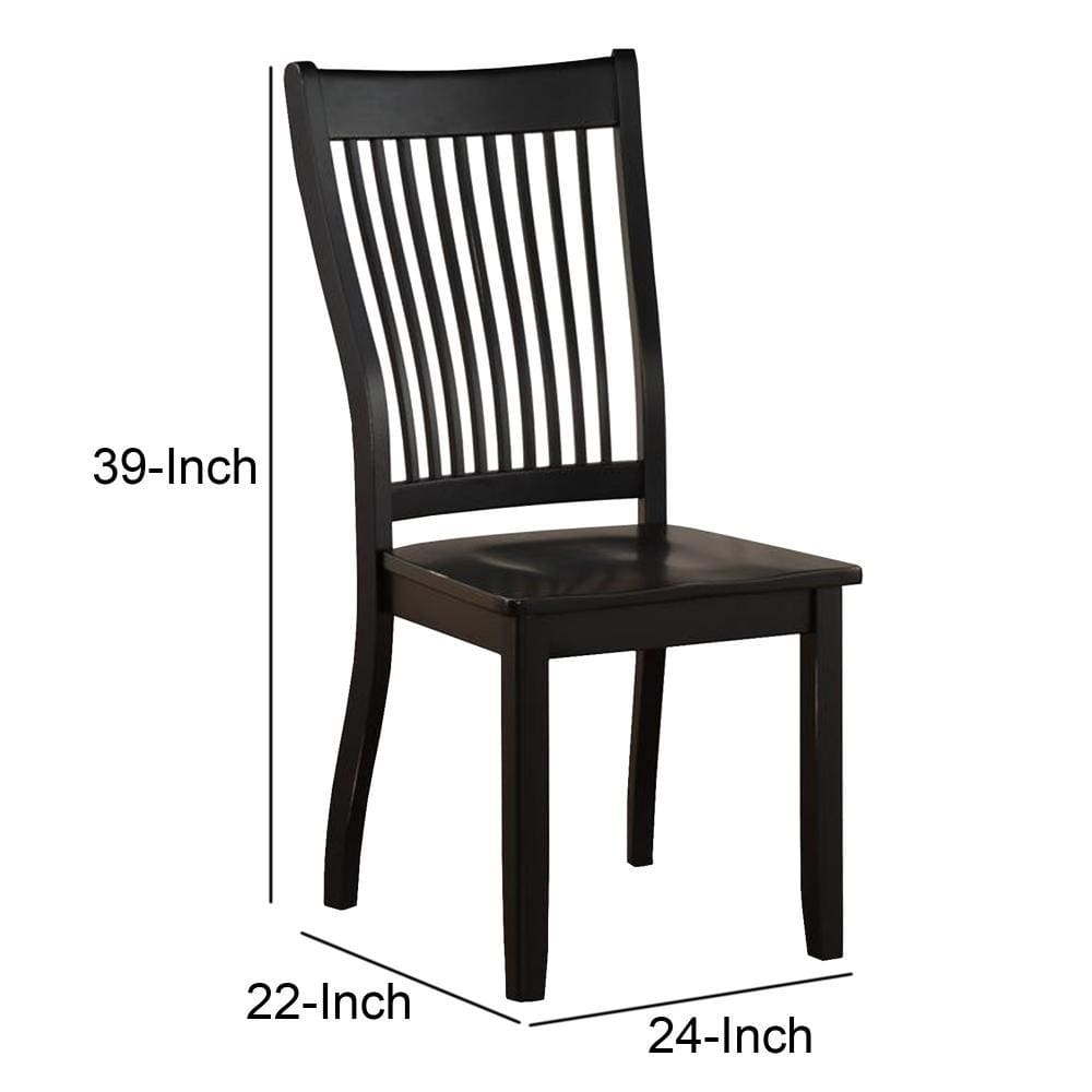 Wooden Side Chair with Slatted Backrest Set of 2 Black AMF-71852