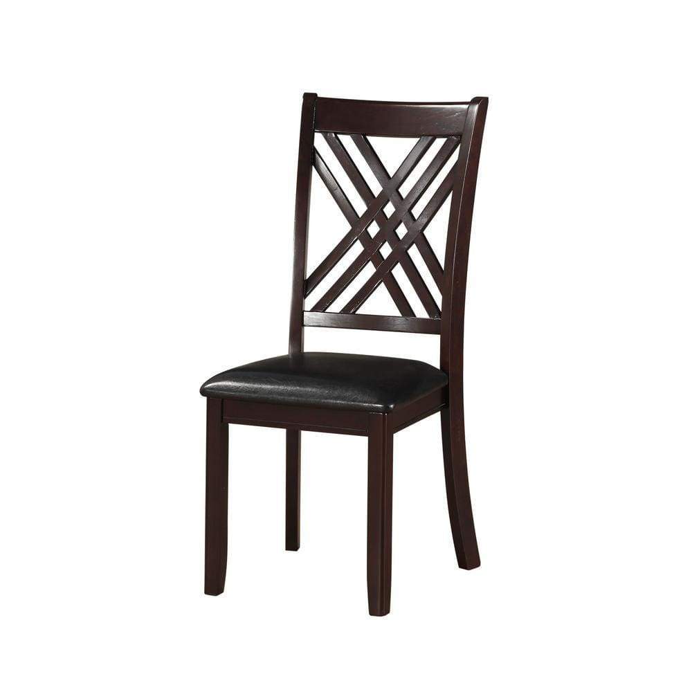 Leatherette Wooden Side Chair with Cross Lattice Back, Set of 2, Black and Brown - 71857