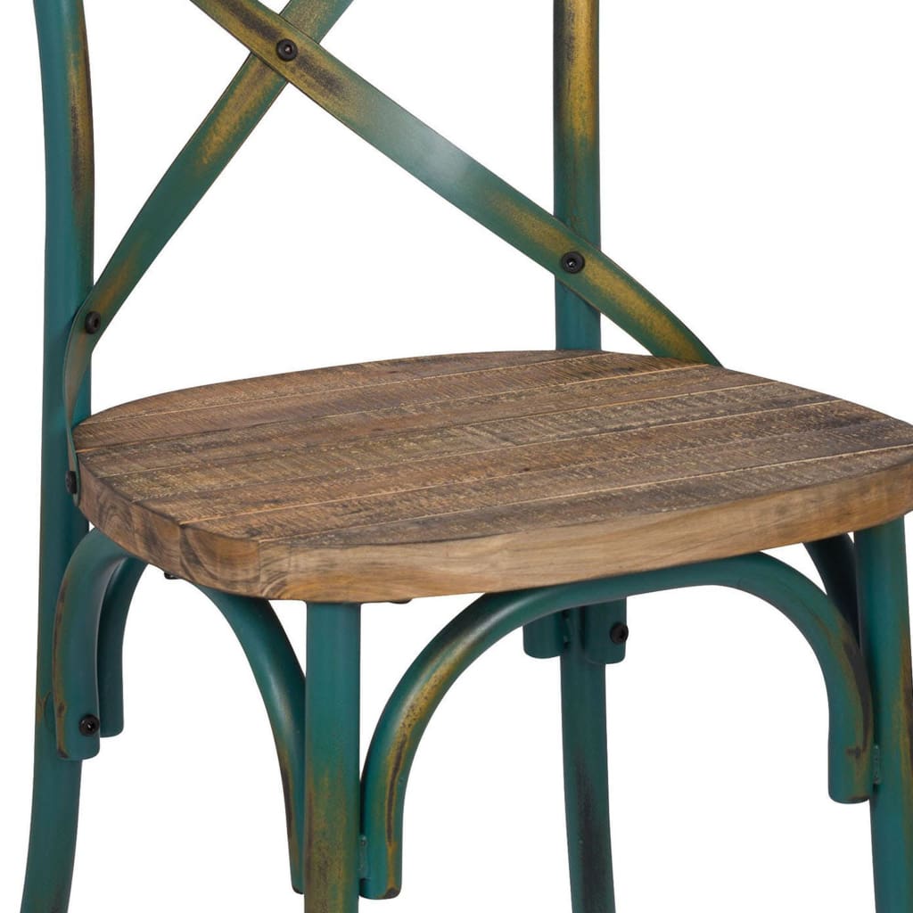 Industrial Style Wooden and Metal Frame Side Chair Brown and Turquoise - ACME AMF-73072