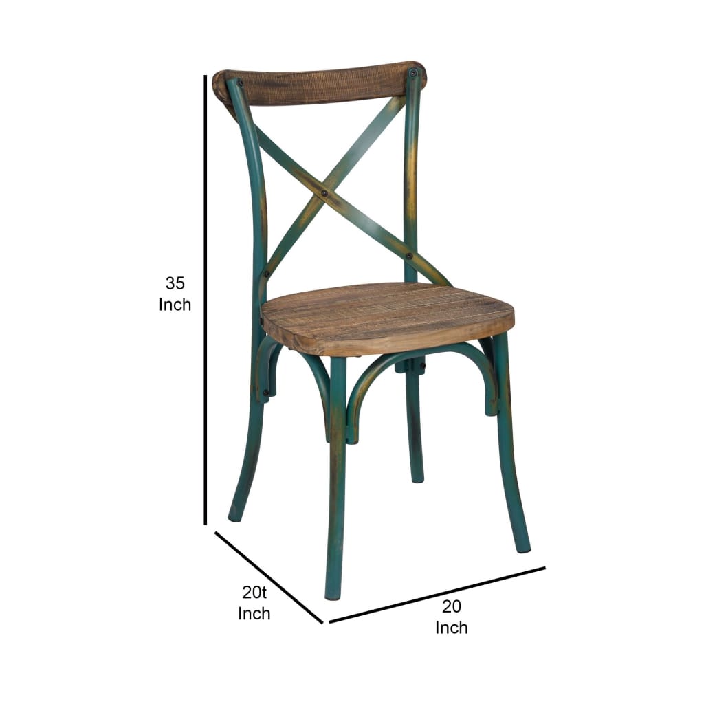 Industrial Style Wooden and Metal Frame Side Chair Brown and Turquoise - ACME AMF-73072