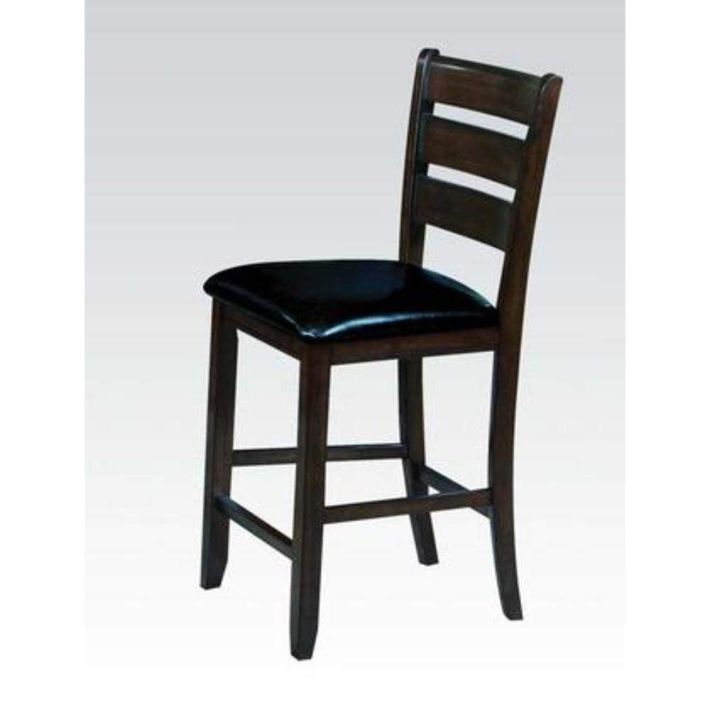 Wooden Counter Height Chair with Leatherette seat, Set of 2, Black and Brown - 74633