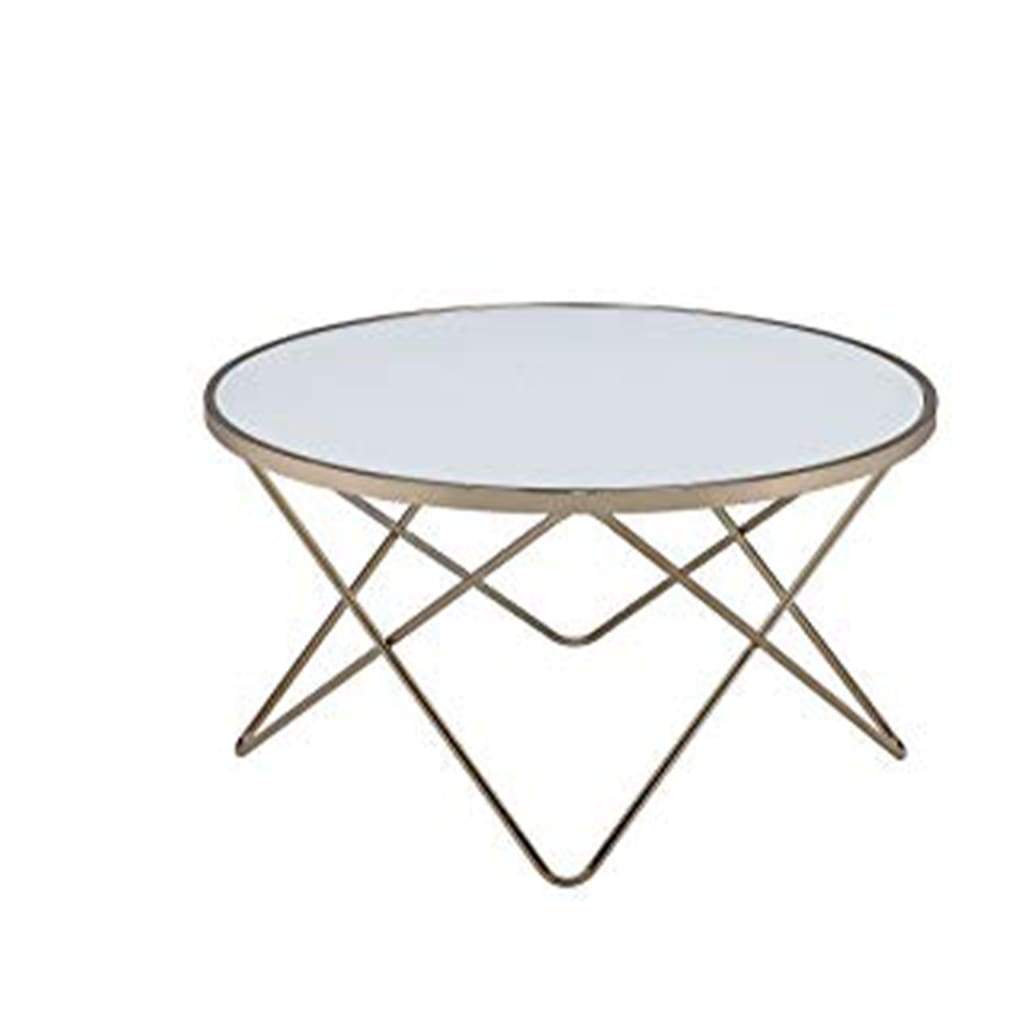 Round Glass and Metal Coffee Table, White and Gold - ACME