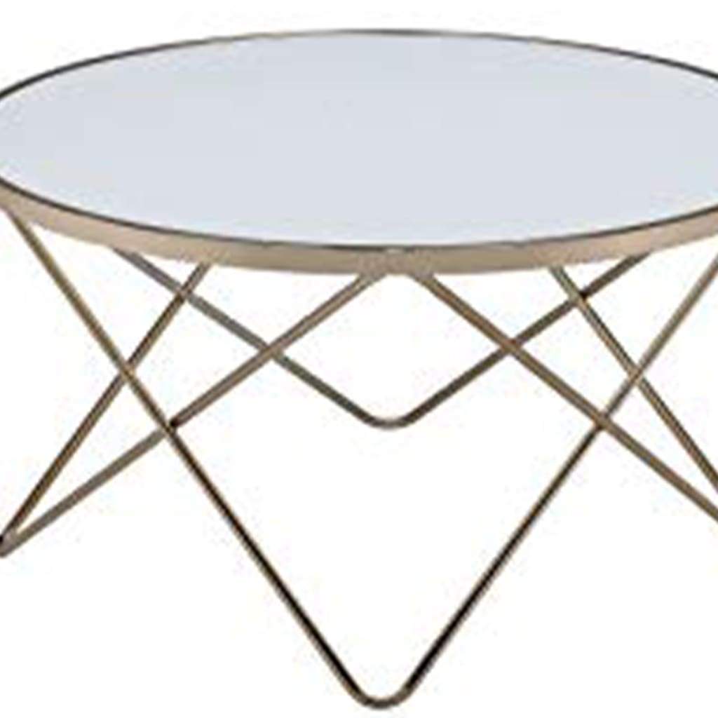 Contemporary Style Round Glass and Metal Coffee Table White and Gold - ACME AMF-81825