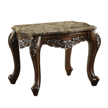 Wooden End Table with Marble Top in Antique Oak Brown AMF-82147