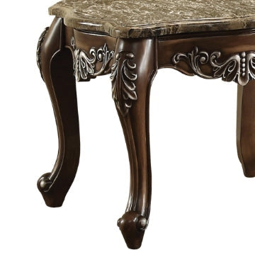 Wooden End Table with Marble Top in Antique Oak Brown AMF-82147