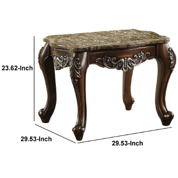 Wooden End Table with Marble Top in Antique Oak Brown AMF-82147