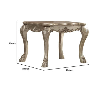 Wooden End Table with Claw Feet and Carved Intricate Motifs,Gold and Silver AMF-83161