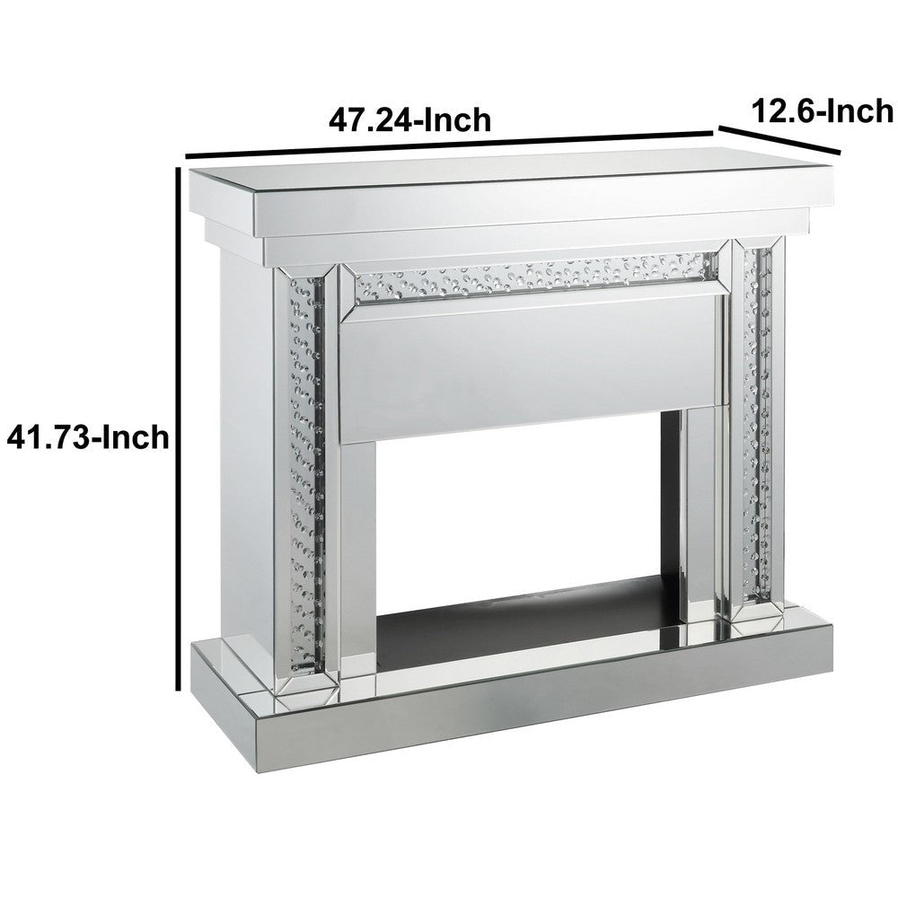 Wood and Mirror Electric Fireplace with Embedded Faux Crystals Clear By Casagear Home AMF-90272