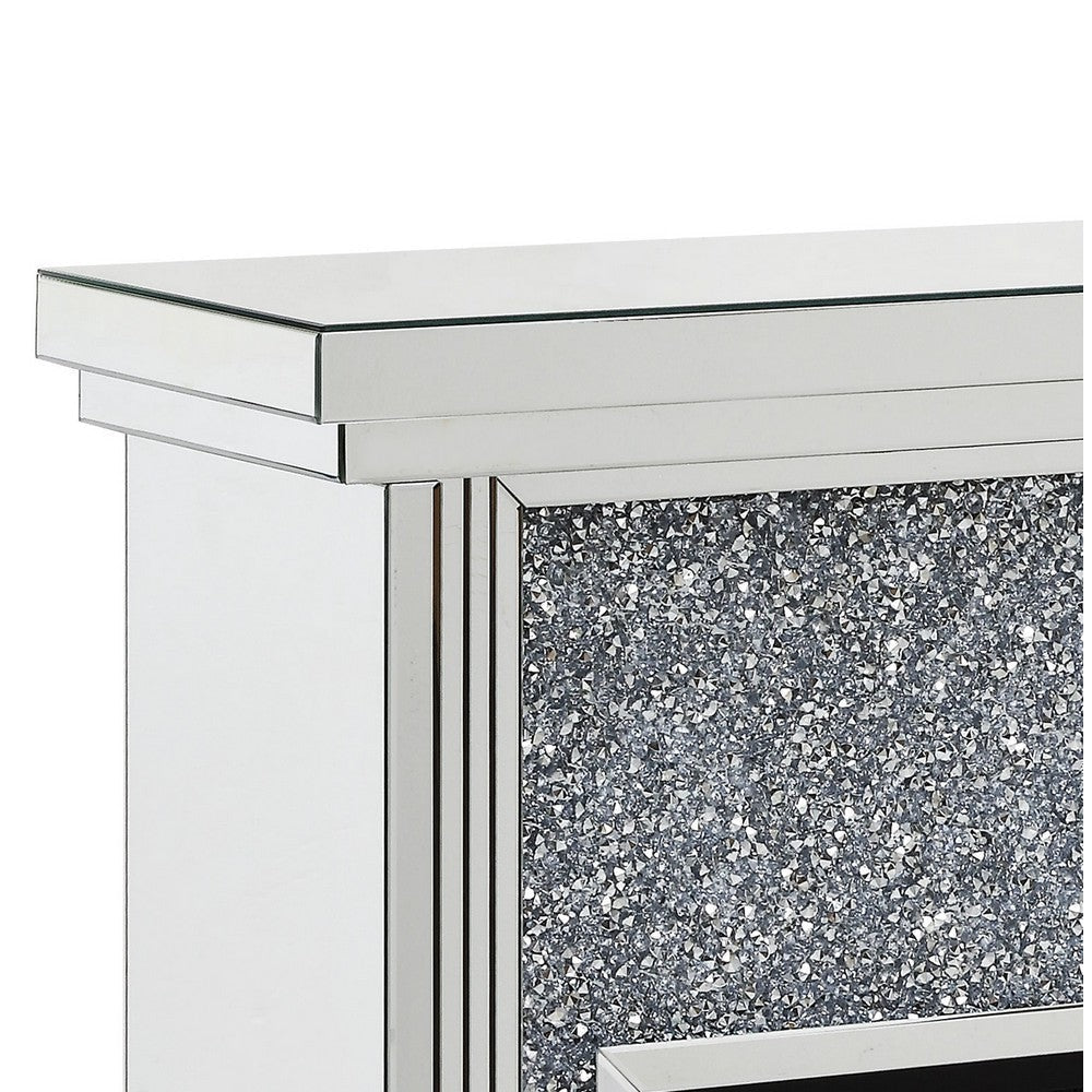 Wood and Mirror Electric Fireplace with Faux Crystals Inlay Clear and Black By Casagear Home AMF-90455