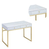 2 Drawer Wooden Desk with Sled Base White and Gold AMF-92312