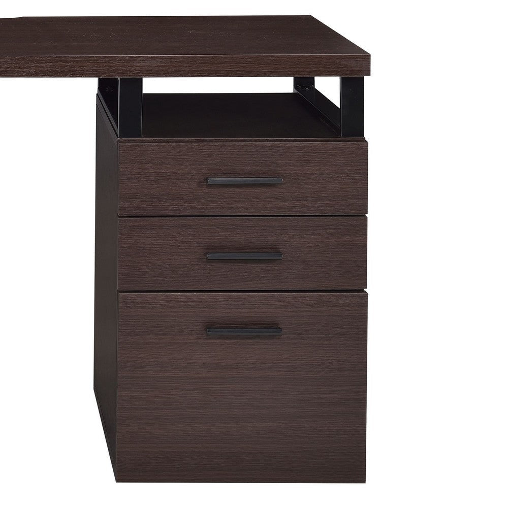 Wooden Writing Desk with Spacious Storage Option Brown and Black By Casagear Home AMF-92388