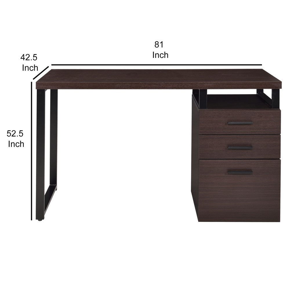 Wooden Writing Desk with Spacious Storage Option Brown and Black By Casagear Home AMF-92388