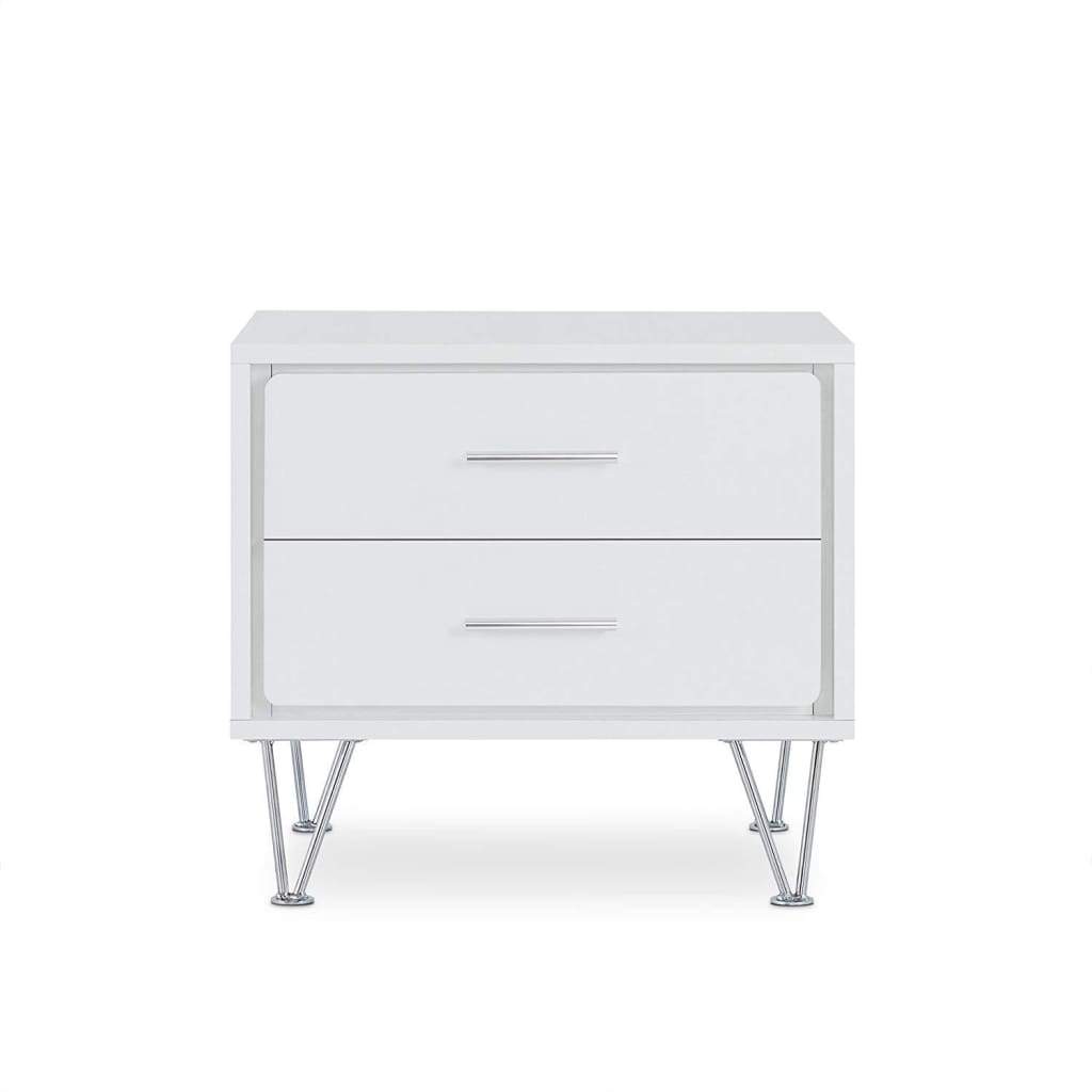 Contemporary 2 Drawers Wood Nightstand By Deoss White AMF-97332