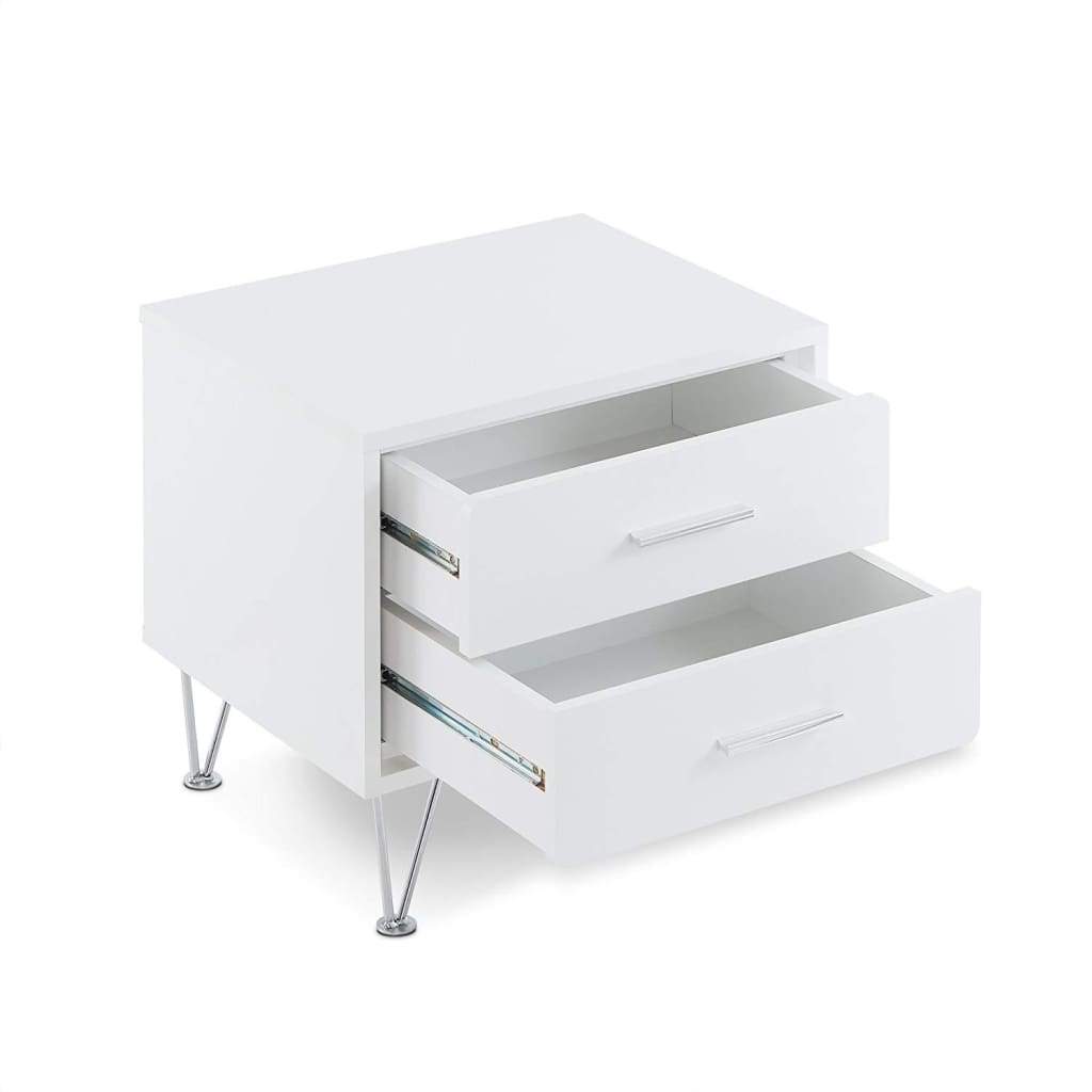 Contemporary 2 Drawers Wood Nightstand By Deoss White AMF-97332