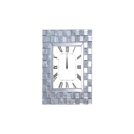 Mirrored Wall Clock with Checkered Pattern, Silver