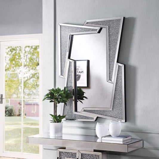 Mirrored Wooden Frame Accent Wall Decor with Four L Shaped Borders, Silver By Casagear Home