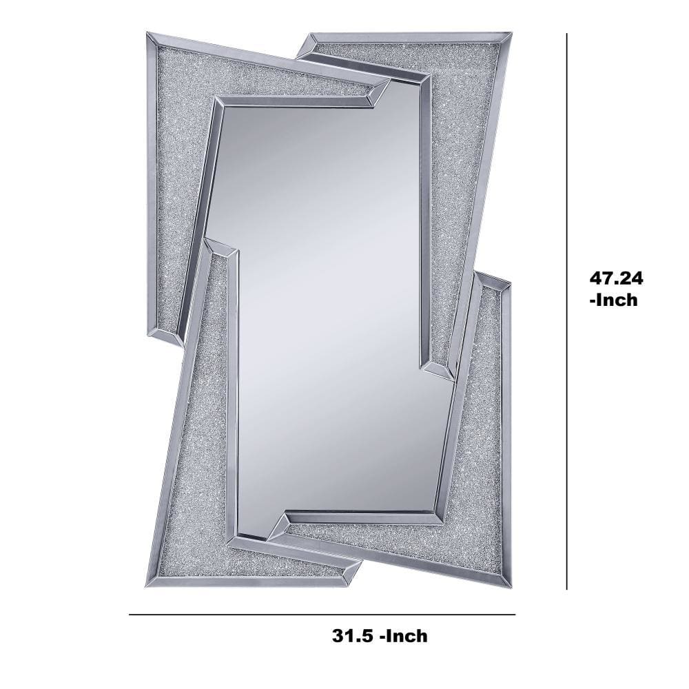 Mirrored Wooden Frame Accent Wall Decor with Four L Shaped Borders Silver By Casagear Home AMF-97571