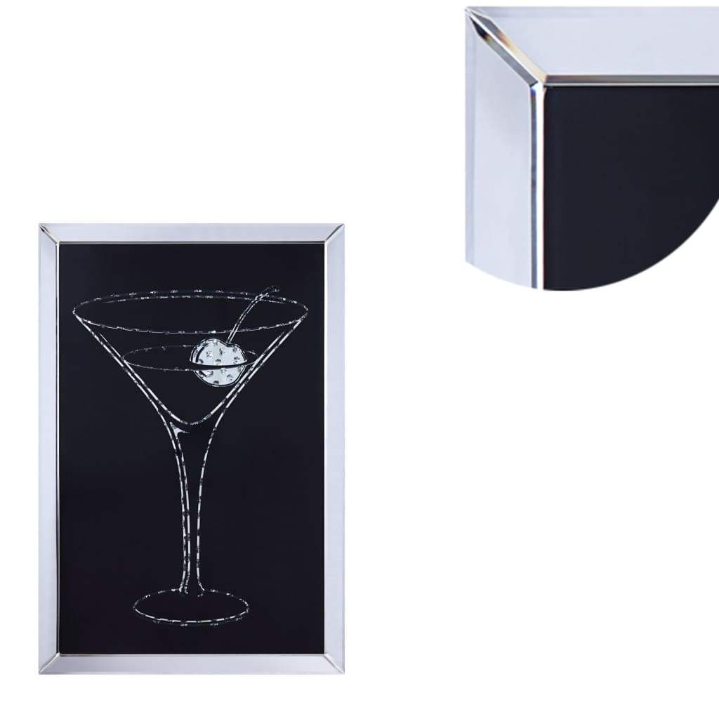 Wood and Mirror Martini Glass Wall Art Clear and Black - 97627 AMF-97627