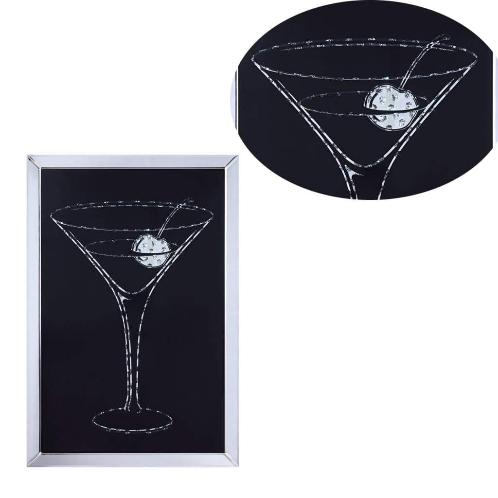 Wood and Mirror Martini Glass Wall Art Clear and Black - 97627 AMF-97627