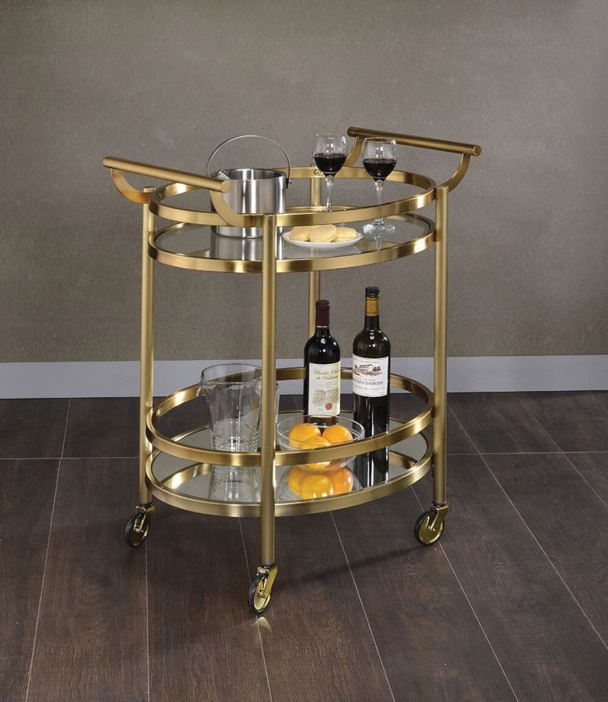 Oval Shaped Metal Serving Cart with 2 Shelves Silver AMF-98190