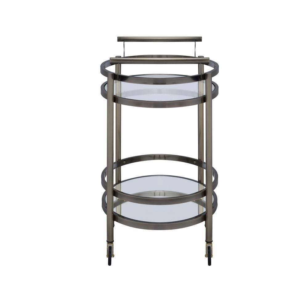 Oval Shaped Metal Serving Cart with 2 Shelves Silver AMF-98190