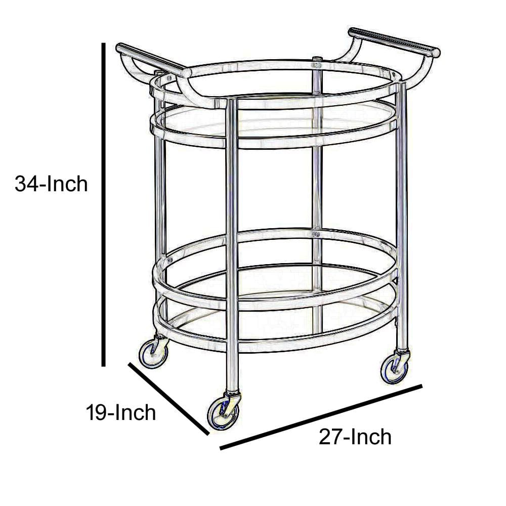 Oval Shaped Metal Serving Cart with 2 Shelves Silver AMF-98190