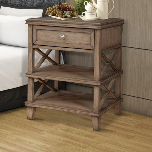 Mahogany Wood Nightstand with 1 Drawer in French Truffle Brown