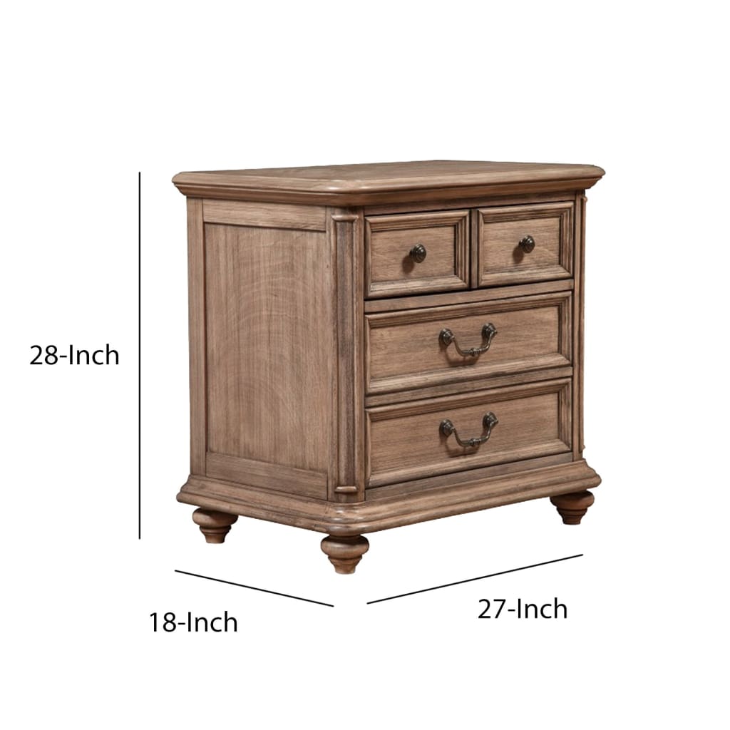 Mahogany Wood 4 Drawer Nightstand in French Truffle Brown APF-1200-02