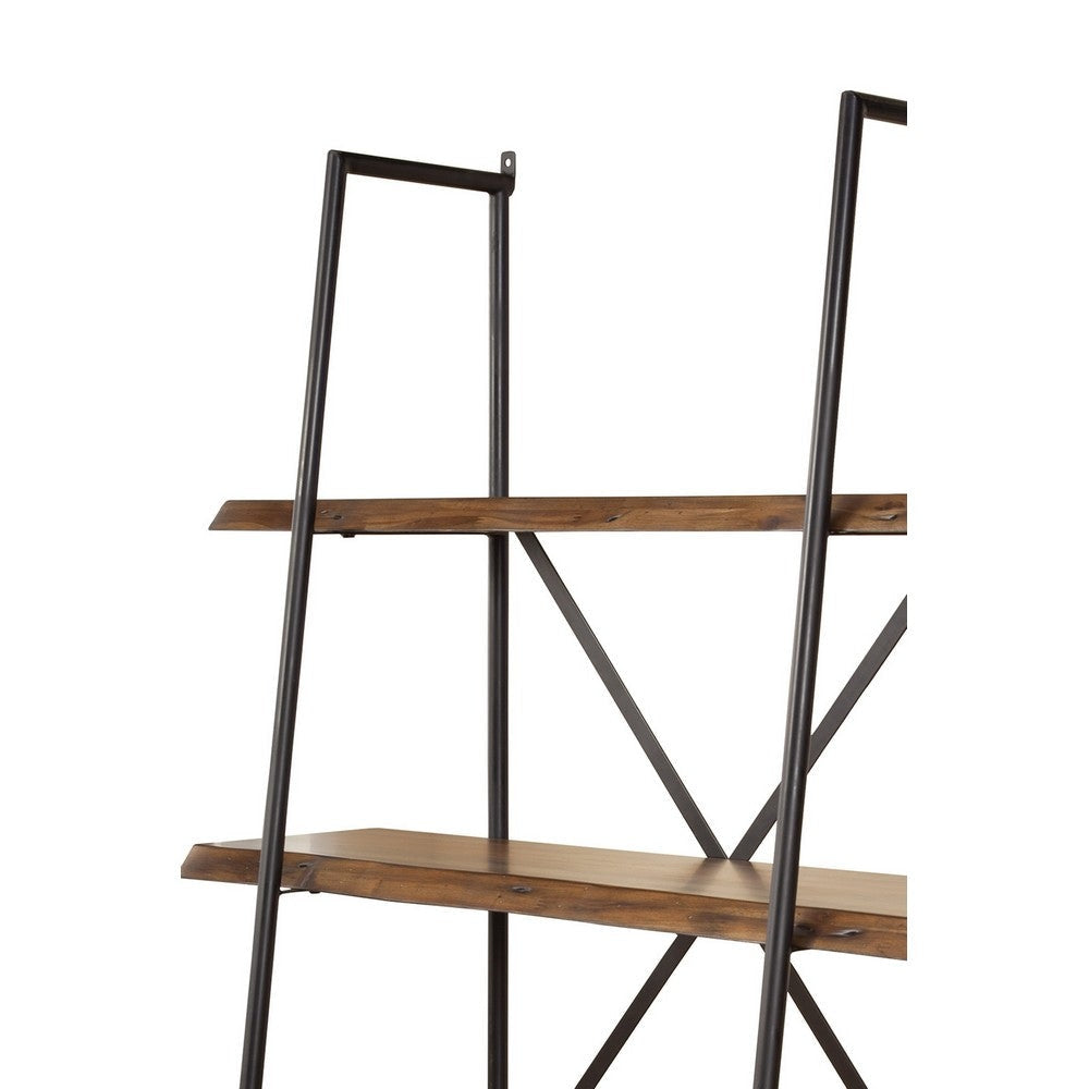 Wooden Bookshelf With a Sturdy Metal Frame and Four Shelves Black and Brown By Casagear Home APF-1968-69