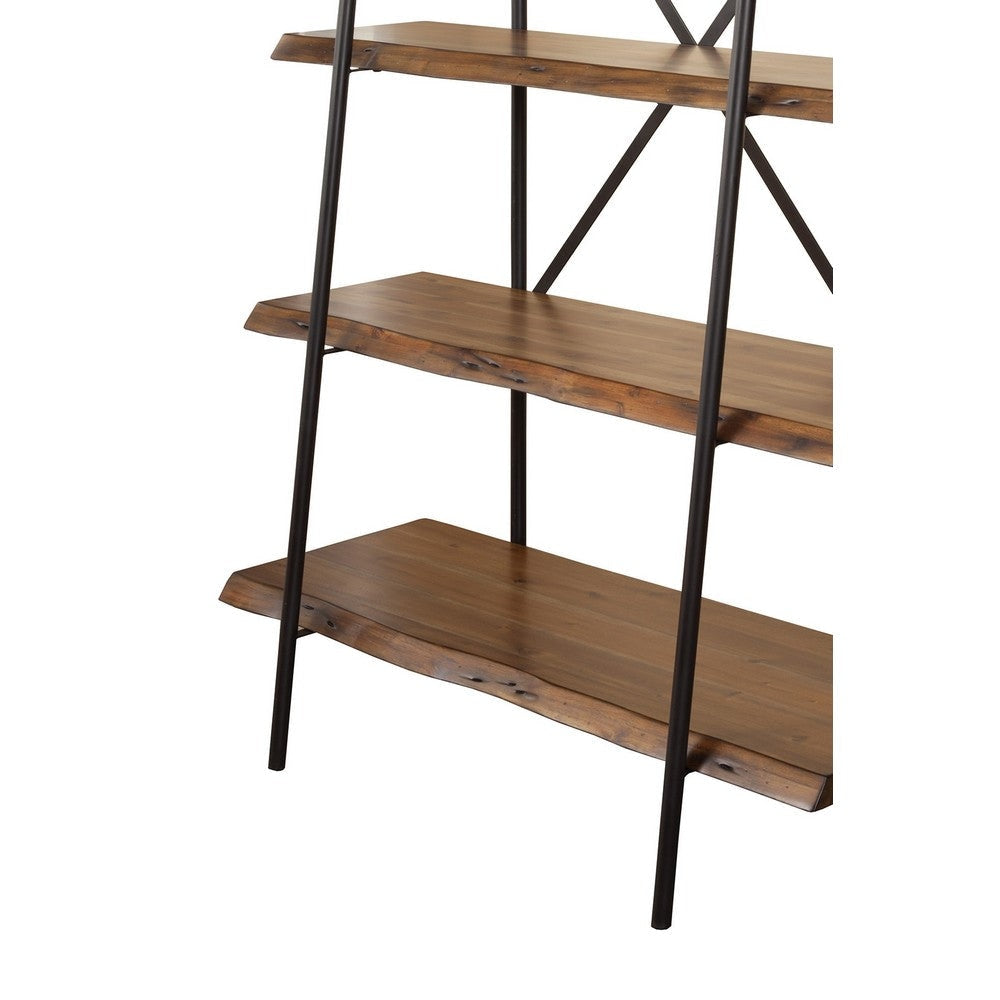 Wooden Bookshelf With a Sturdy Metal Frame and Four Shelves Black and Brown By Casagear Home APF-1968-69