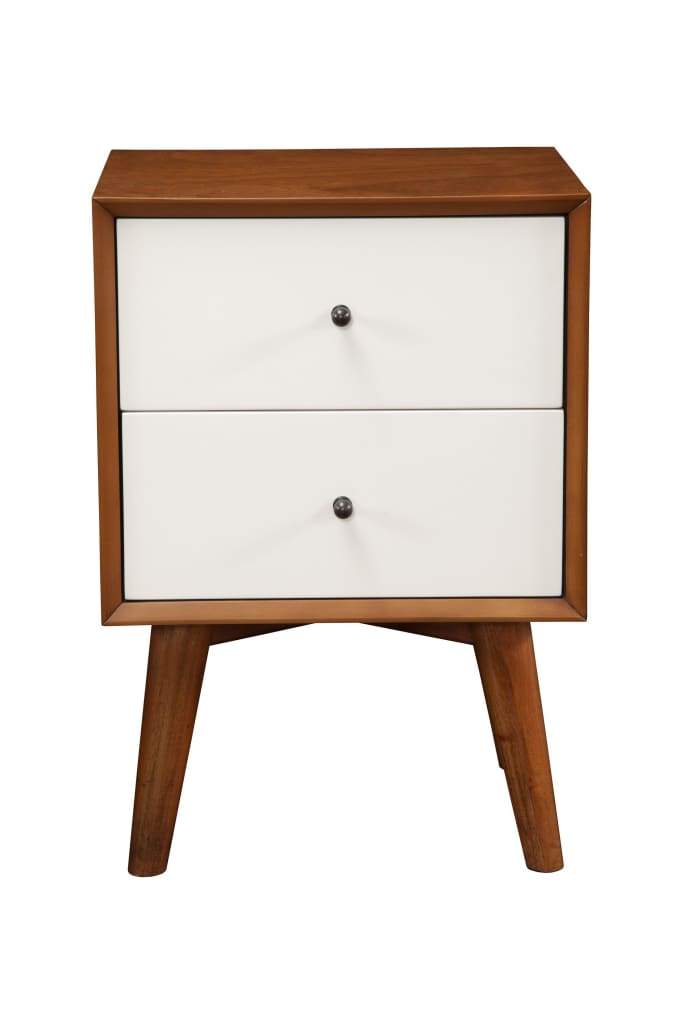 Stylish Wooden Nightstand With Two Drawers and Flared Legs, Brown and White - 999-02 By Casagear Home