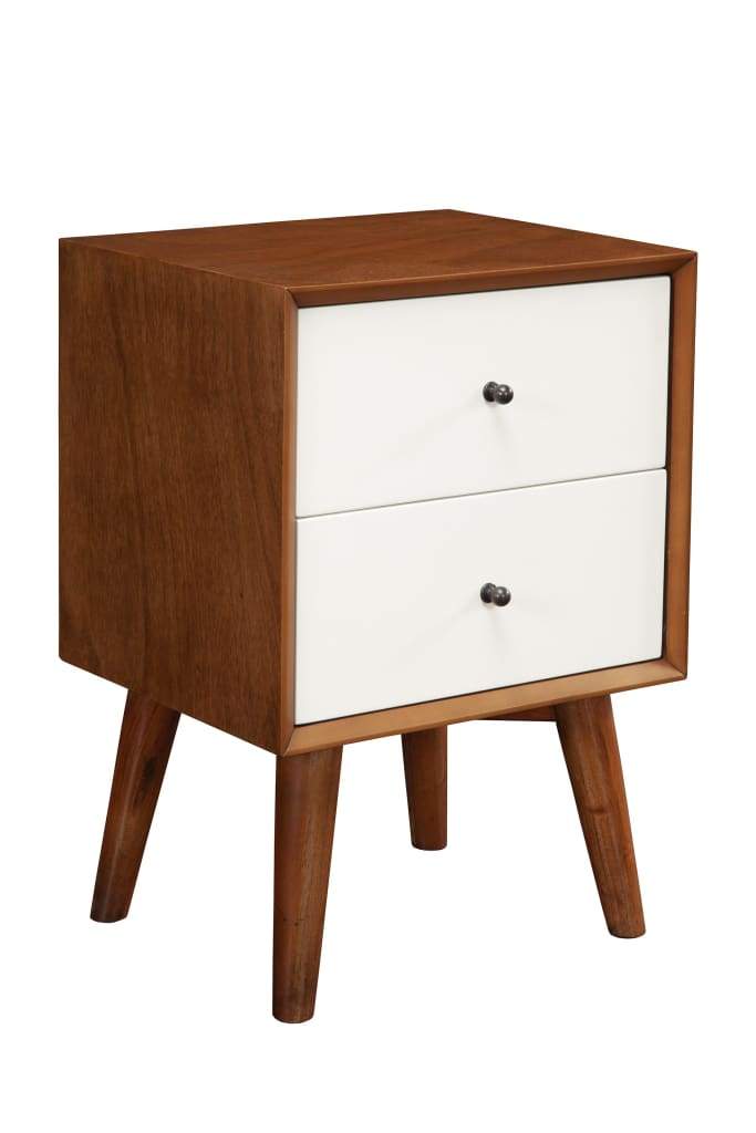 Stylish Wooden Nightstand With Two Drawers and Flared Legs Brown and White - 999-02 APF-999-02