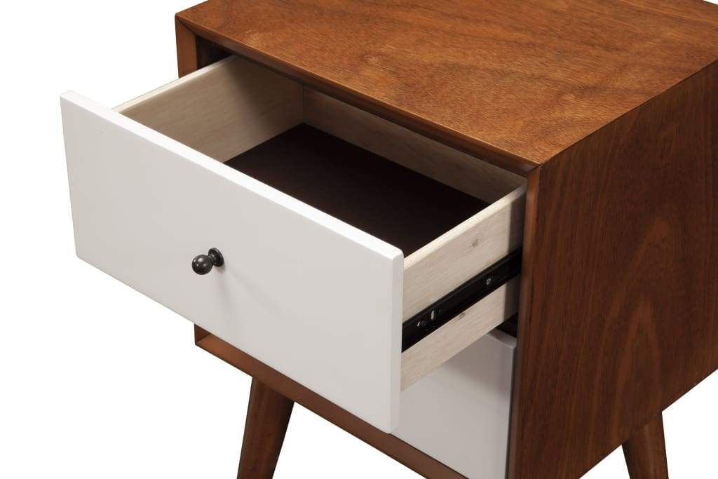 Stylish Wooden Nightstand With Two Drawers and Flared Legs Brown and White - 999-02 APF-999-02