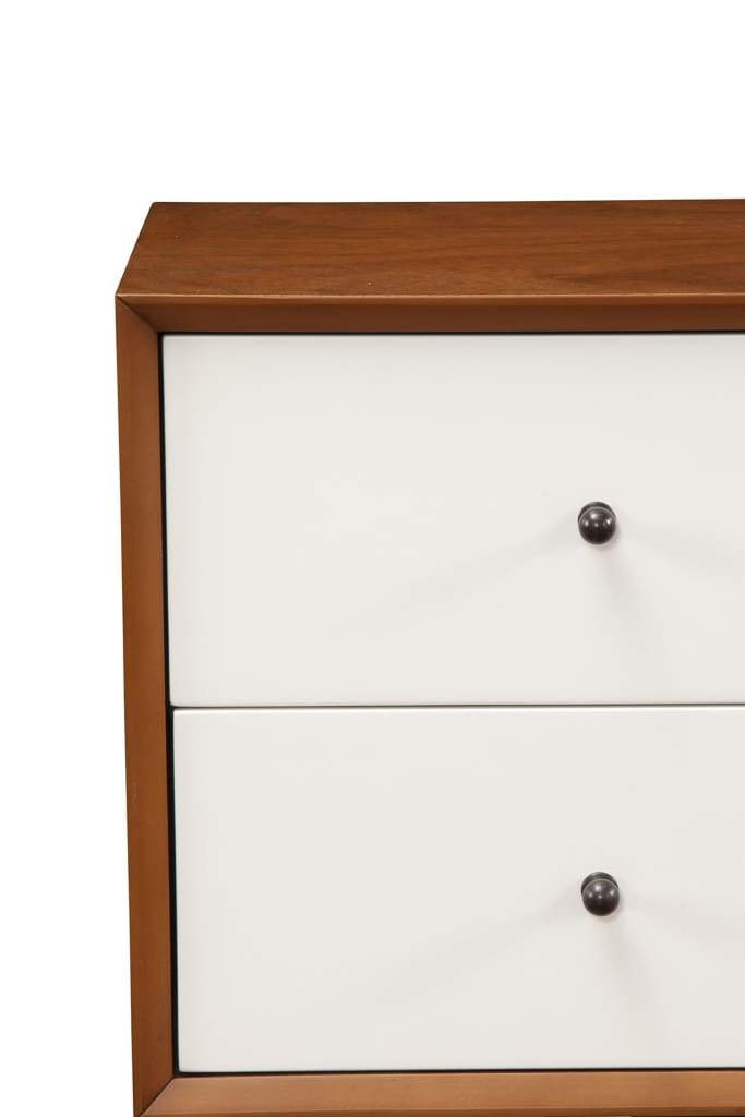 Stylish Wooden Nightstand With Two Drawers and Flared Legs Brown and White - 999-02 APF-999-02