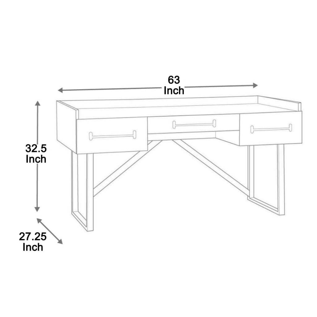 Three Drawers Wooden Desk with Tubular Metal Base and Bar Handles Brown and Black - H633-27 AYF-H633-27